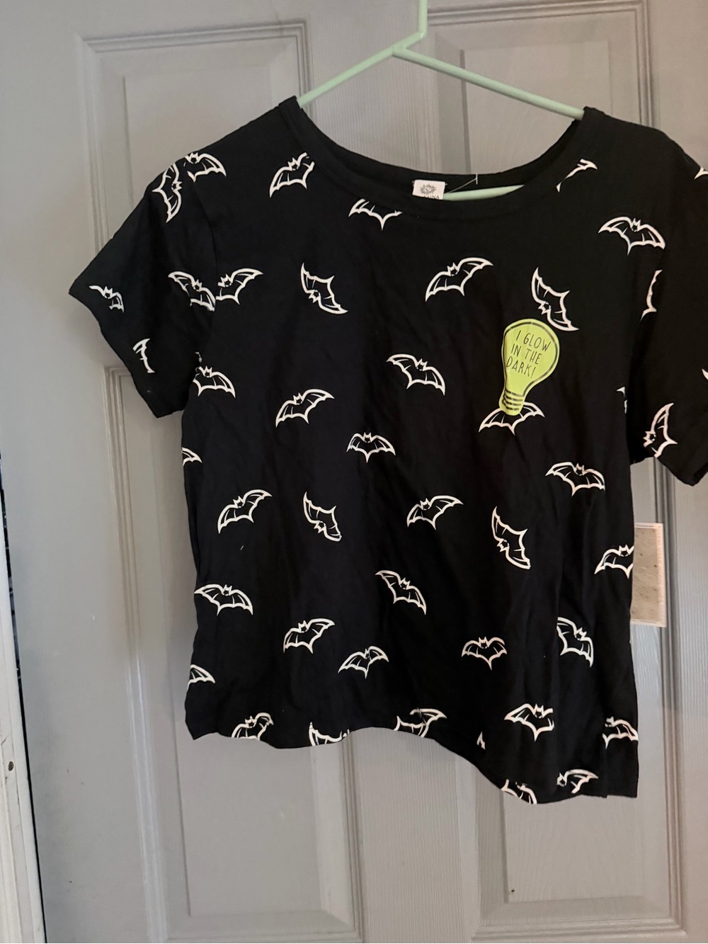 Kids Black Bat-Print Tee with Glow in the dark